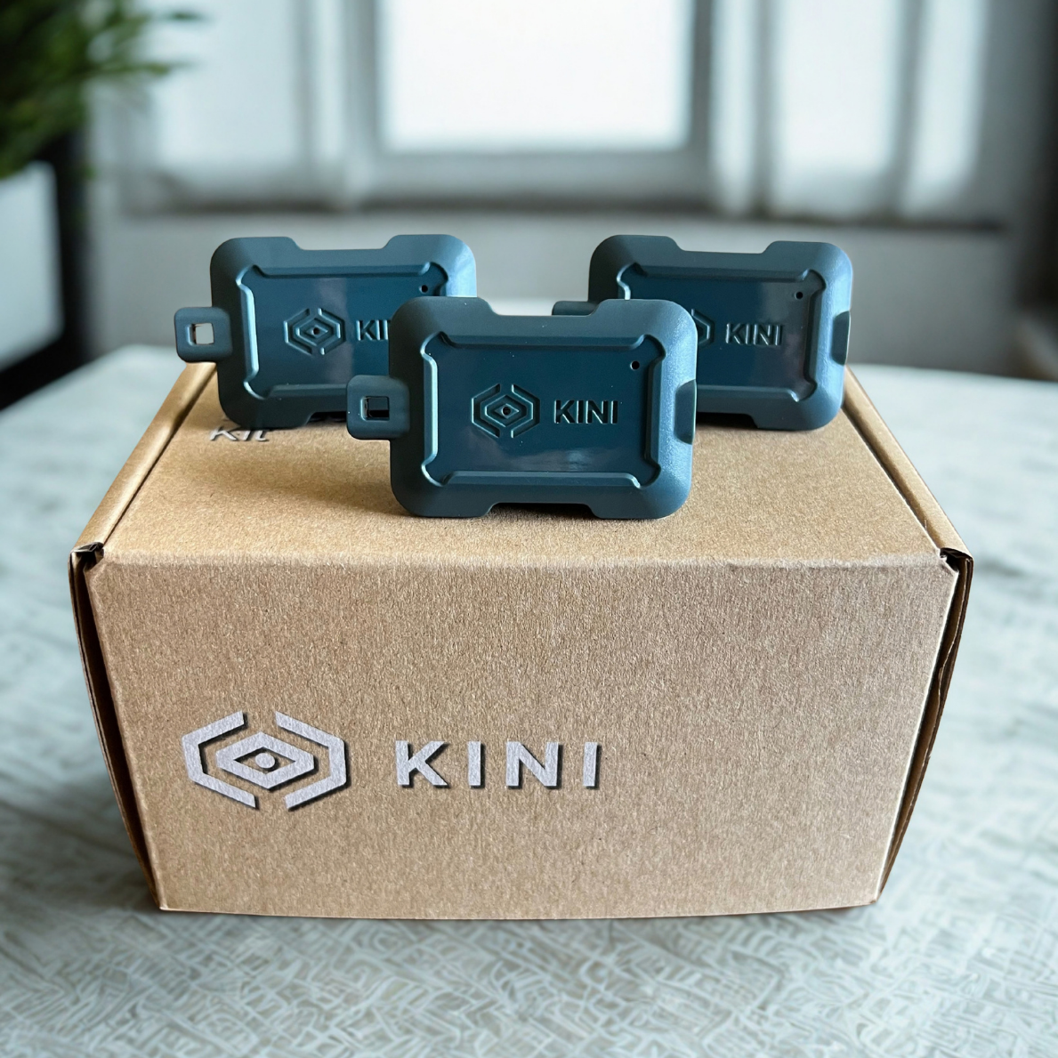 Three Gun Metal Gray Kinis sitting on top of a Kini Box.